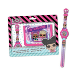 Conjunto de Carteira e relógio digital LOL