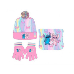 Conjunto gorro, gola e luvas Stitch